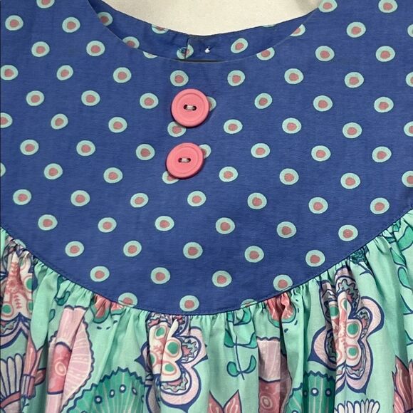 Eleanor Rose Mint, blue and pink floral polka dot and bird print dress NWOT 4-5 - Picture 6 of 13